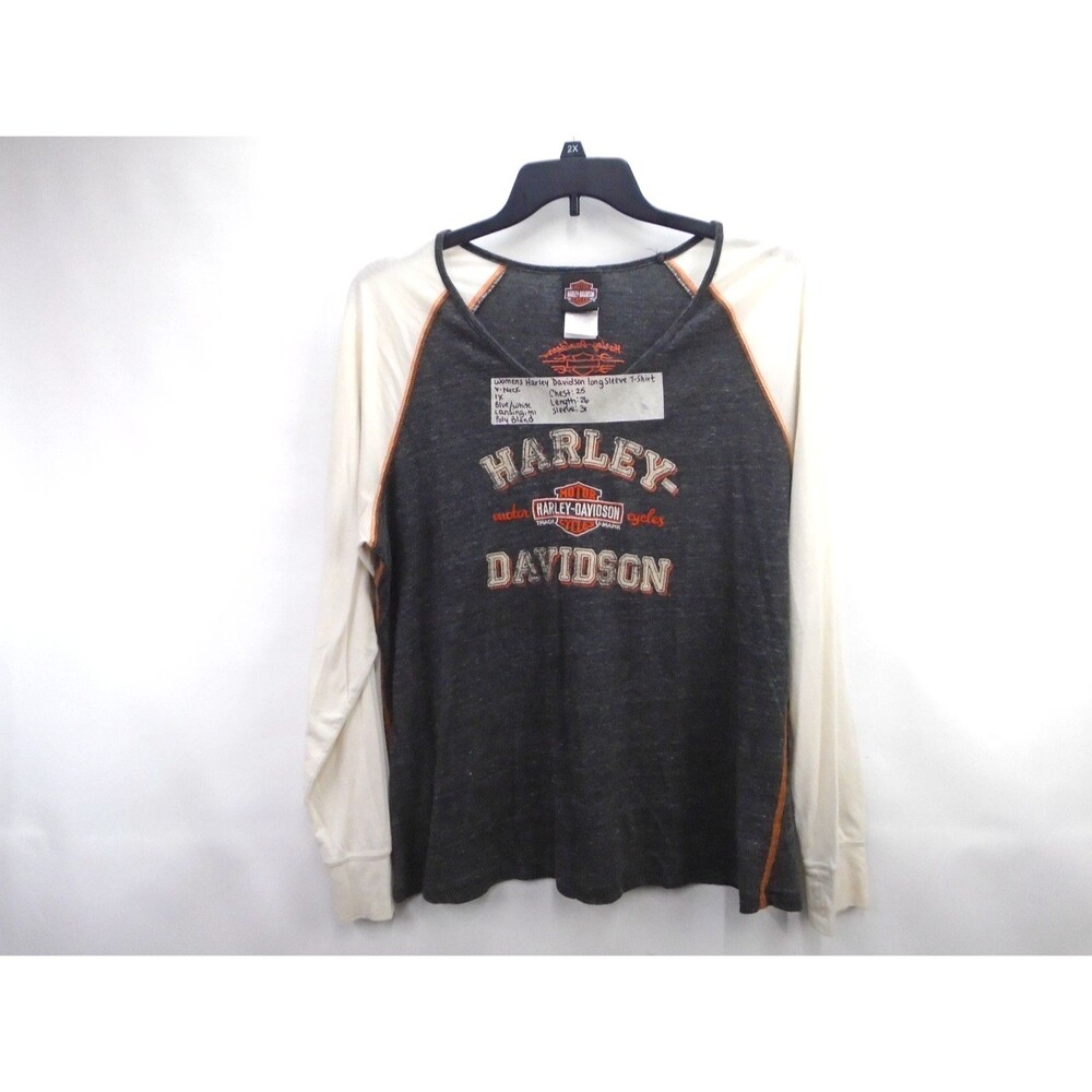 Harley Davidson Women Shirt 1X Gray Raglan Long Sleeve Capitol Lansing MI V-Neck